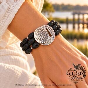 Silpada B1511 Black Lava Bead Sterling Silver 3-Strand Bracelet 8 Inch